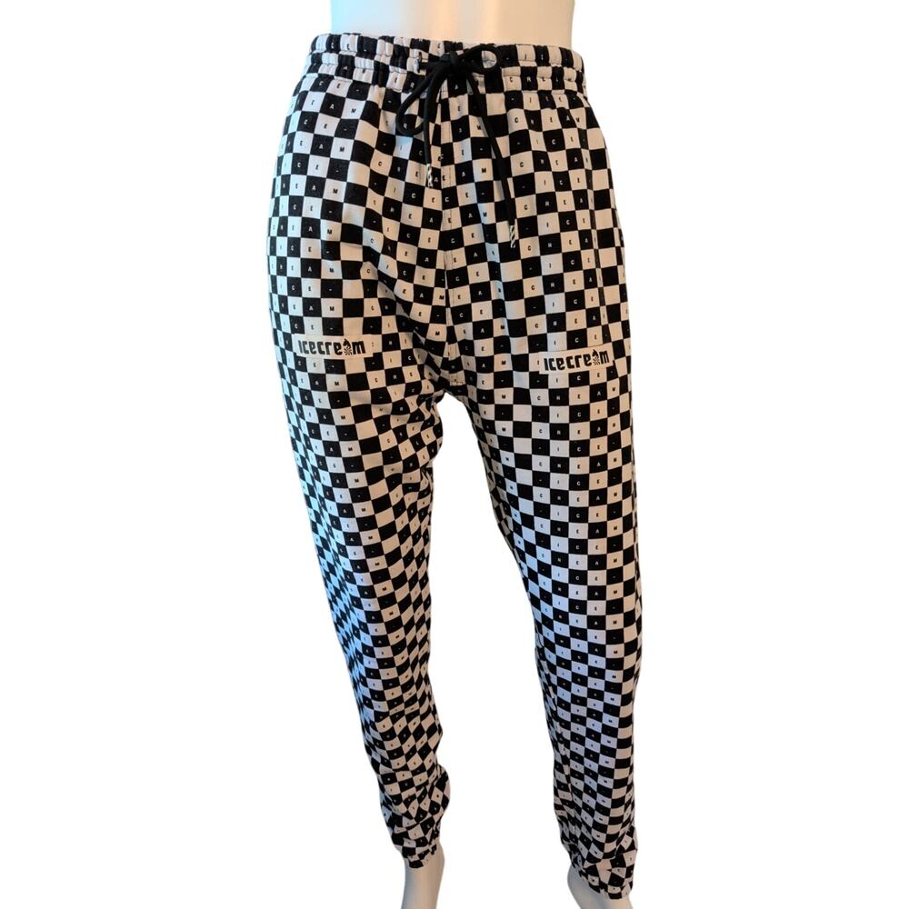 ICECREAM Robbins Sweatpants Black White Check Logo Pattern Sze L Billionaire Boy